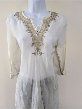 Express Cream Tunic with Gold Embroidered Neckline